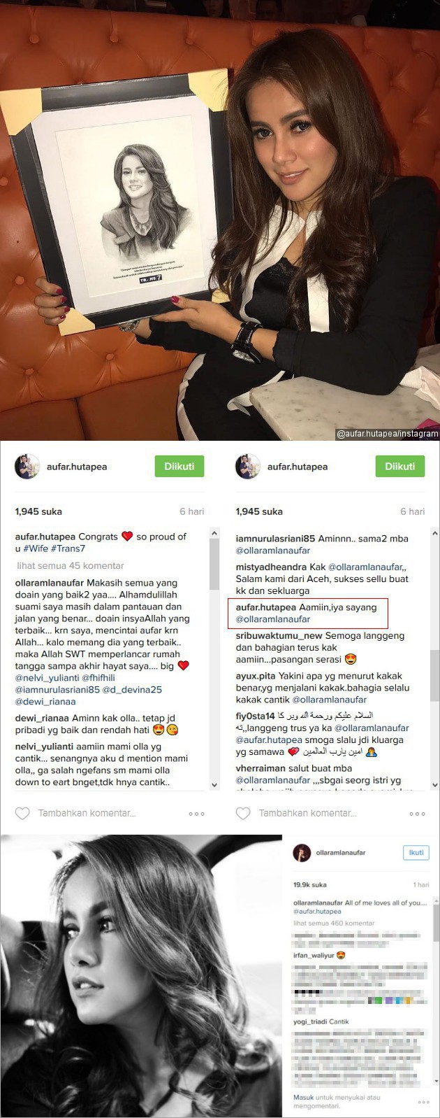 Romantis, Olla Ramlan Tulis Doa Usai Kabar Suami Dugem 