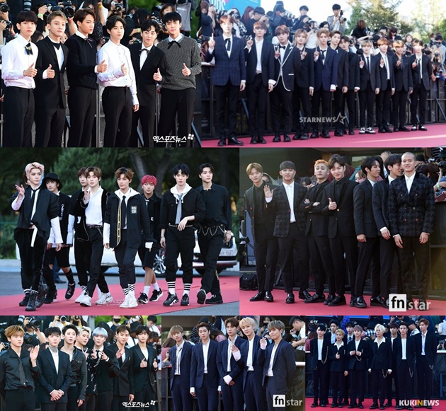 Kompak Nuansa Hitam Putih, Kerennya Wanna One-EXO cs di Red Carpet Soribada Awards