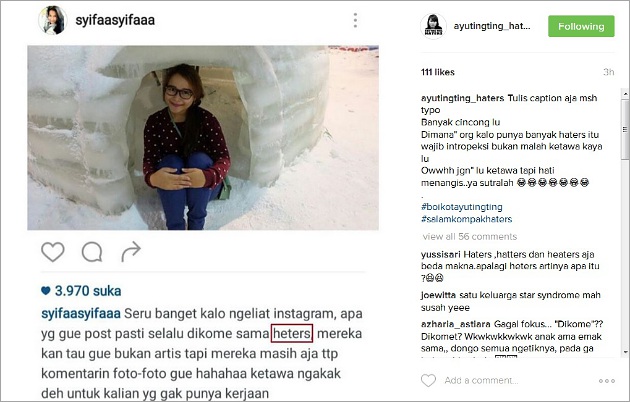 Salah Tulis Kata Bahasa Inggris, Adik Ayu Ting Ting 