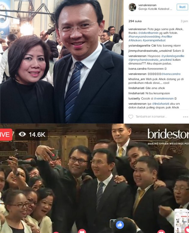 Ahok Jadi Rebutan Foto Bareng di Pernikahan Sandra