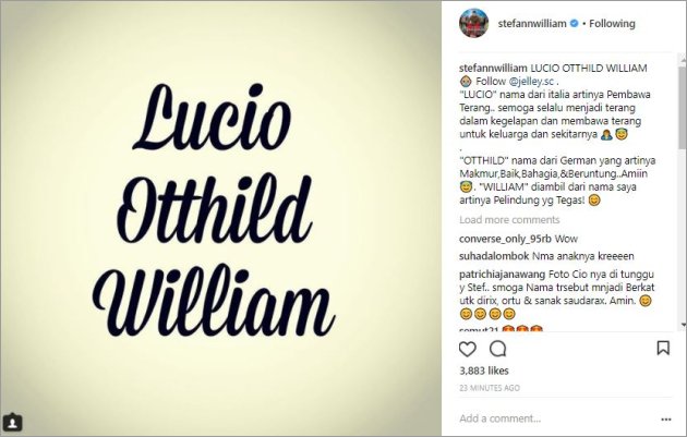 Nama Anak Stefan William dan Celine Evangelista