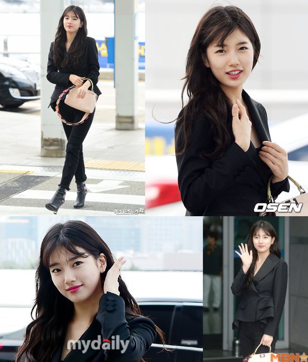 Serba Hitam, Suzy Tampil Elegan di Bandara Menuju Italia