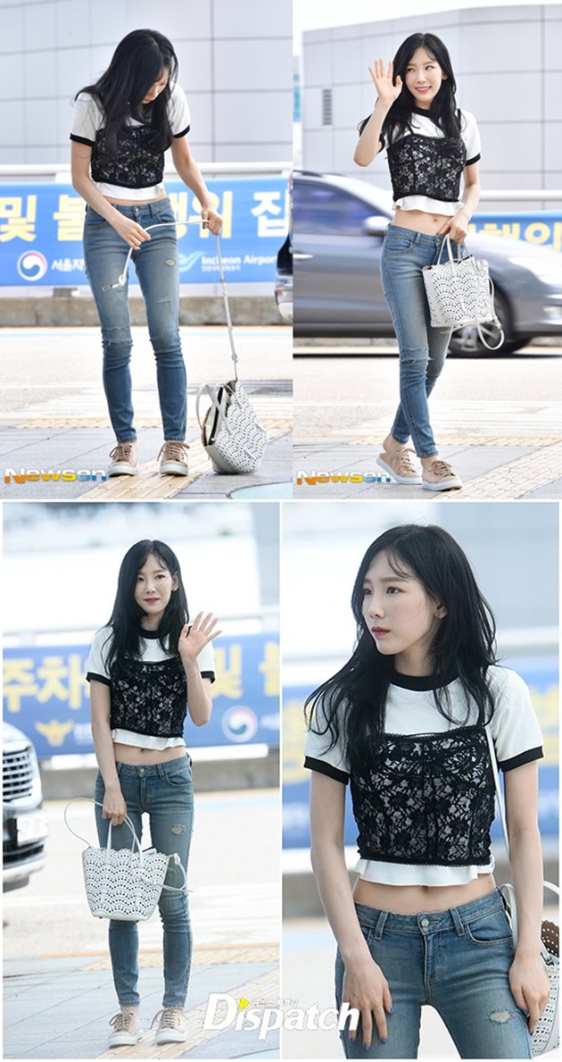 Tampil Kasual, Tae Yeon SNSD Umbar Perut Ramping di Bandara Menuju Jakarta