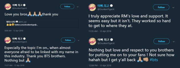 Dapat Dukugan ARMY, Tiger JK Ucapkan Terimakasih pada BTS