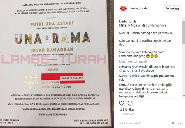 Undangan Pernikahan Sudah Beredar Nama Ayah Dj Una Jadi Sorotan