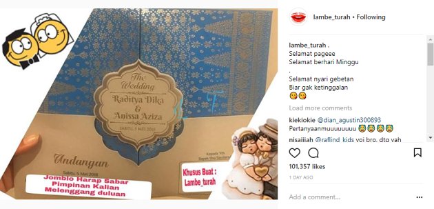 Beredar Undangan Pernikahan Raditya Dika Khusus Akun Gosip 