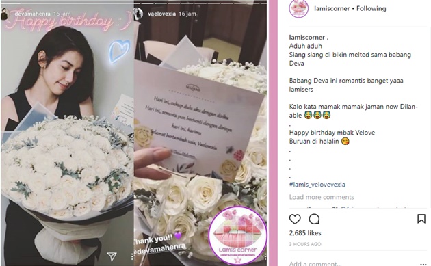 Velove Vexia Ultah, Kado dan Ucapan Romantis Deva Mahenra 