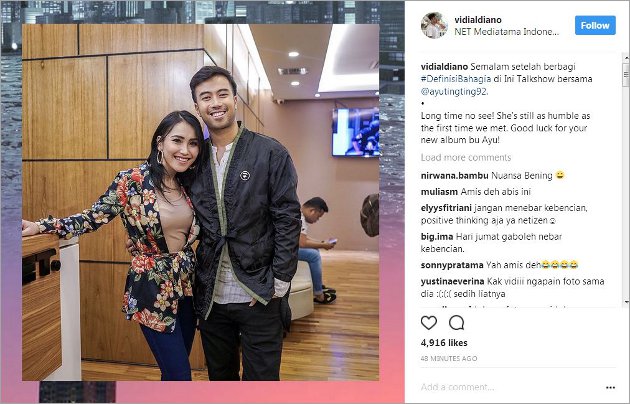 Vidi Aldiano Pose Bareng Ayu Ting Ting, Fans Protes